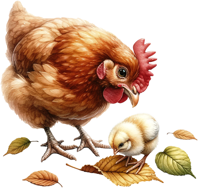 Brown Hen Yellow Chick Autumn Leaves Vinyl Sticker Decal