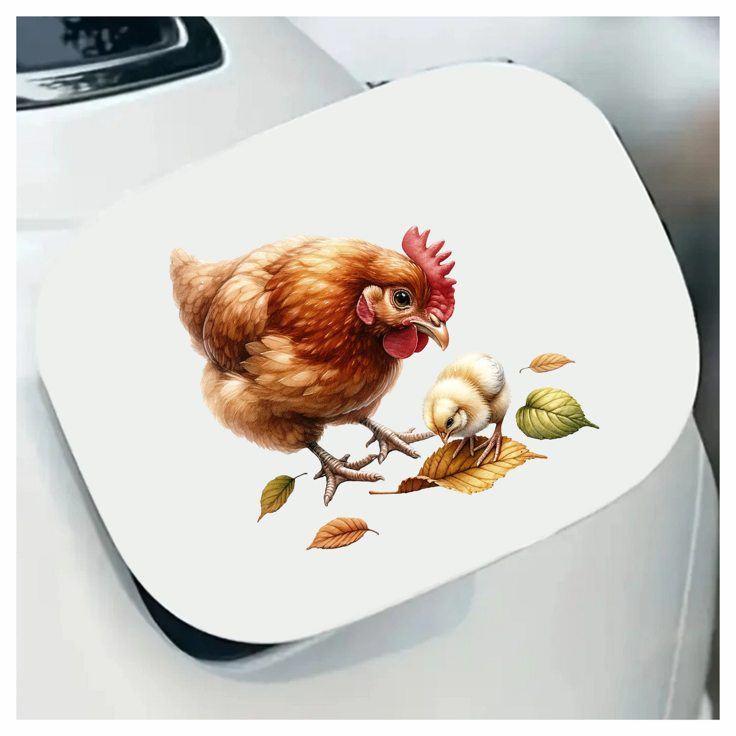 Brown Hen Yellow Chick Autumn Leaves Vinyl Sticker Decal