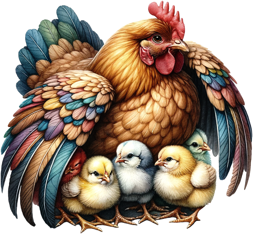 Brown Hen Colorful Chicks Farm Vinyl Sticker Decal