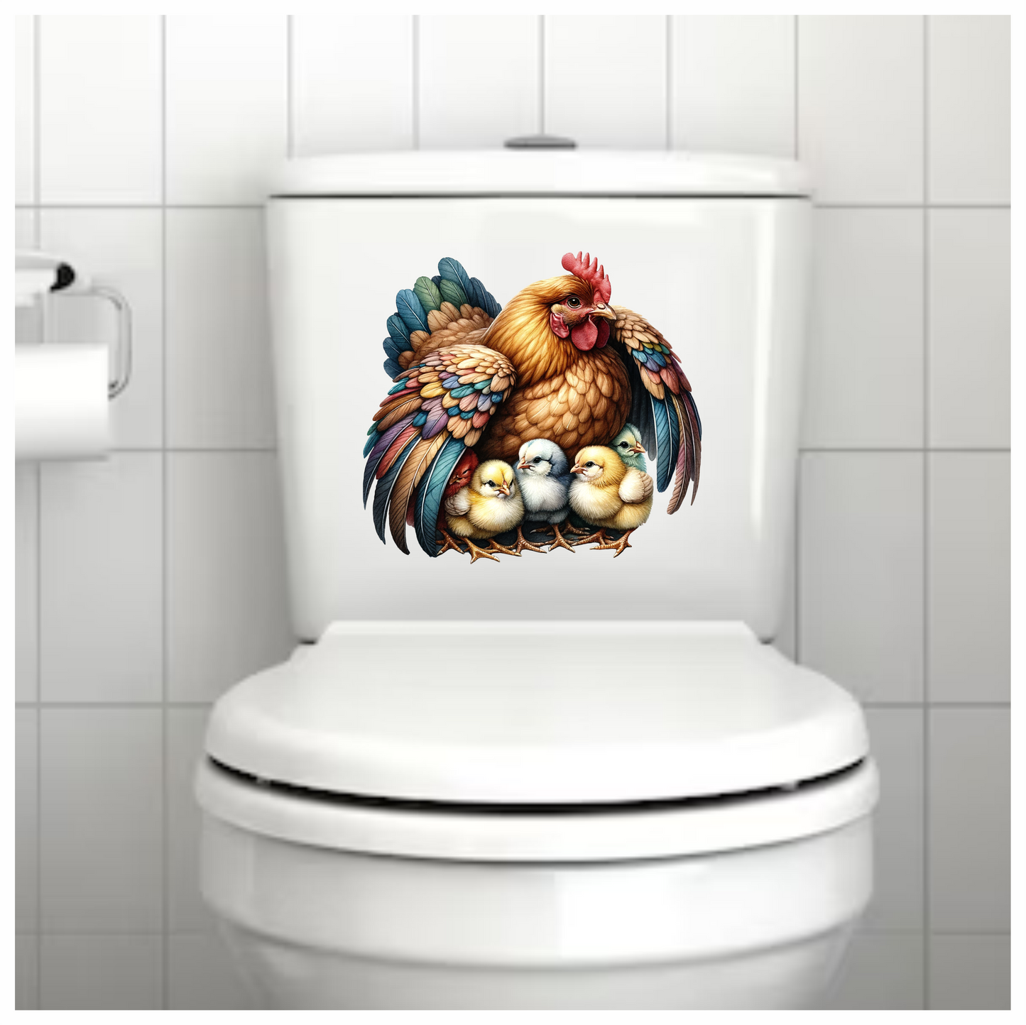 Brown Hen Colorful Chicks Farm Vinyl Sticker Decal