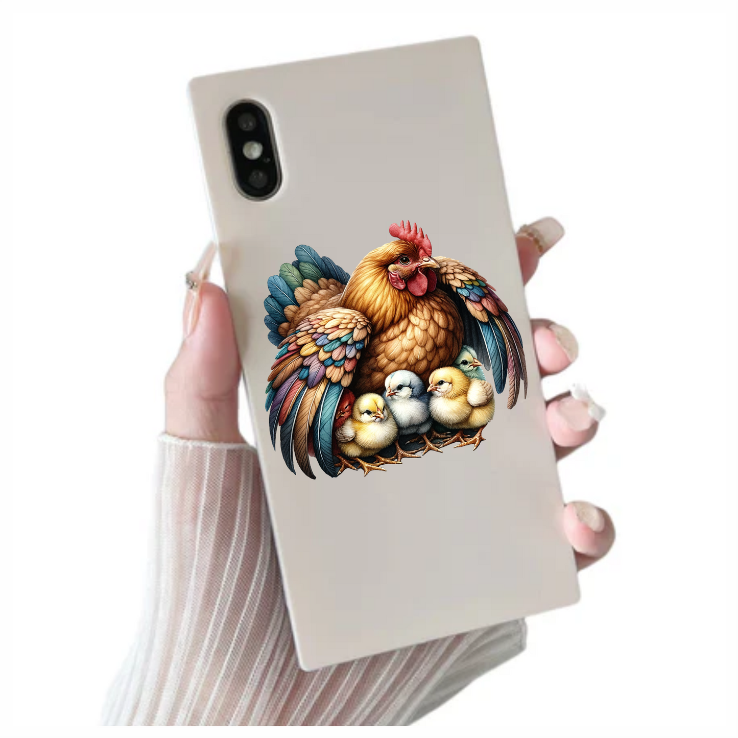 Brown Hen Colorful Chicks Farm Vinyl Sticker Decal