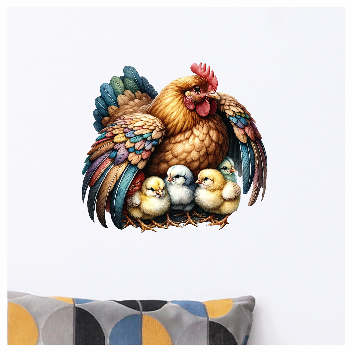 Brown Hen Colorful Chicks Farm Vinyl Sticker Decal