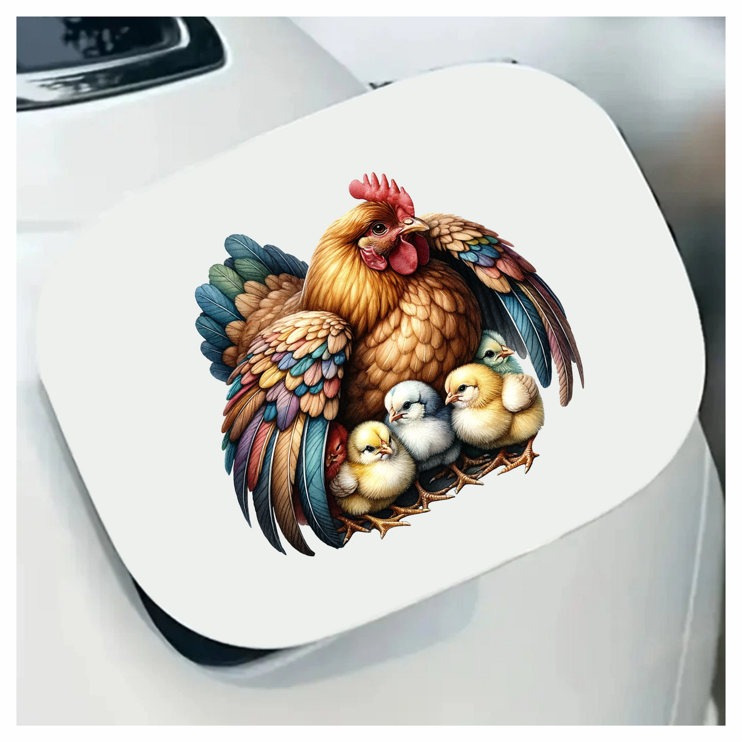 Brown Hen Colorful Chicks Farm Vinyl Sticker Decal