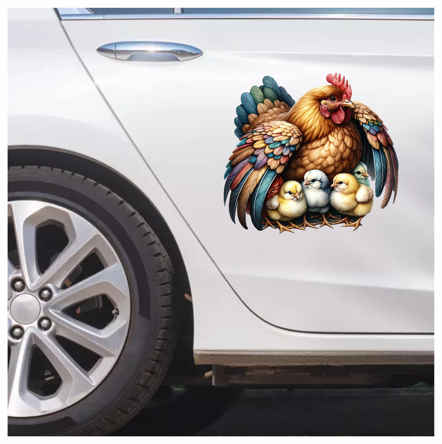 Brown Hen Colorful Chicks Farm Vinyl Sticker Decal