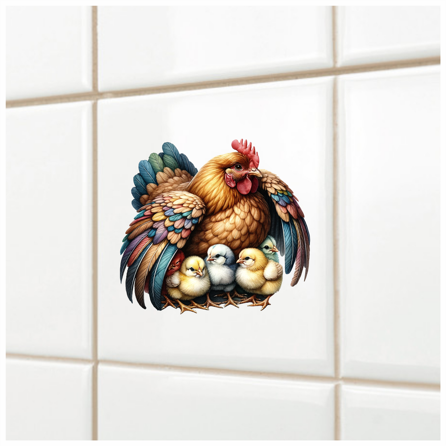 Brown Hen Colorful Chicks Farm Vinyl Sticker Decal