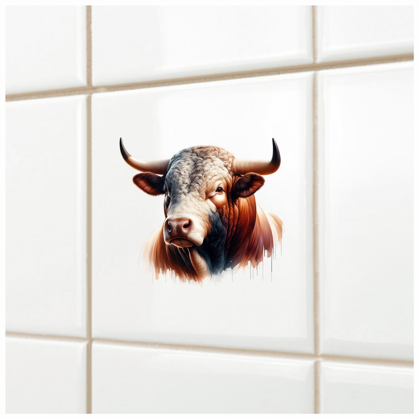 Brown White Bull Hereford Portrait Vinyl Sticker Decal