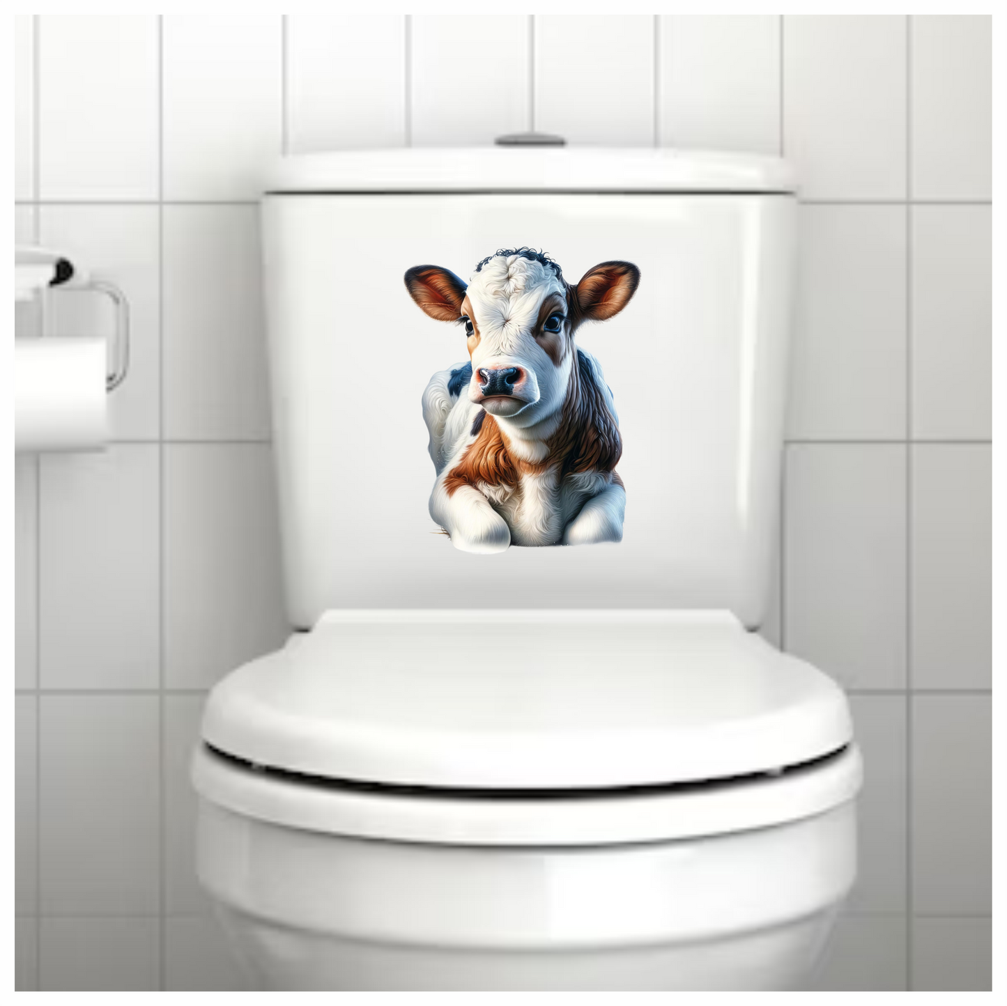 Brown White Calf Sitting Peaceful Vinyl Sticker Decal