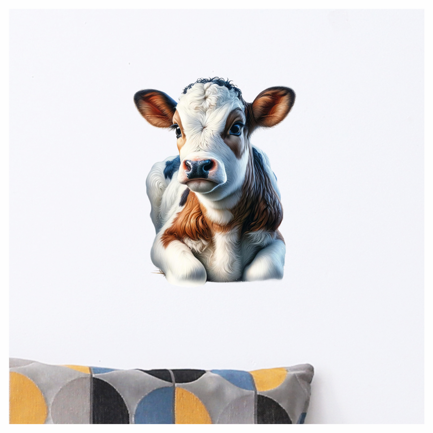Brown White Calf Sitting Peaceful Vinyl Sticker Decal