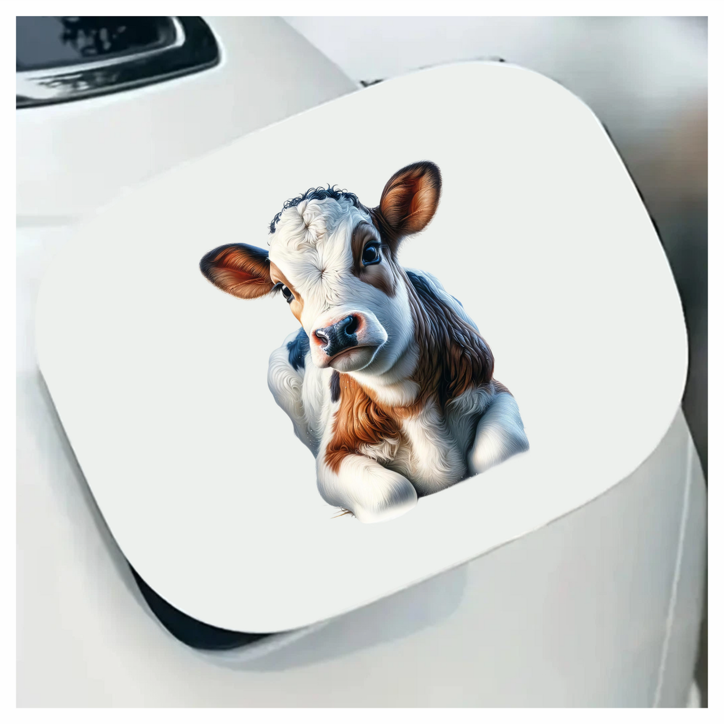 Brown White Calf Sitting Peaceful Vinyl Sticker Decal