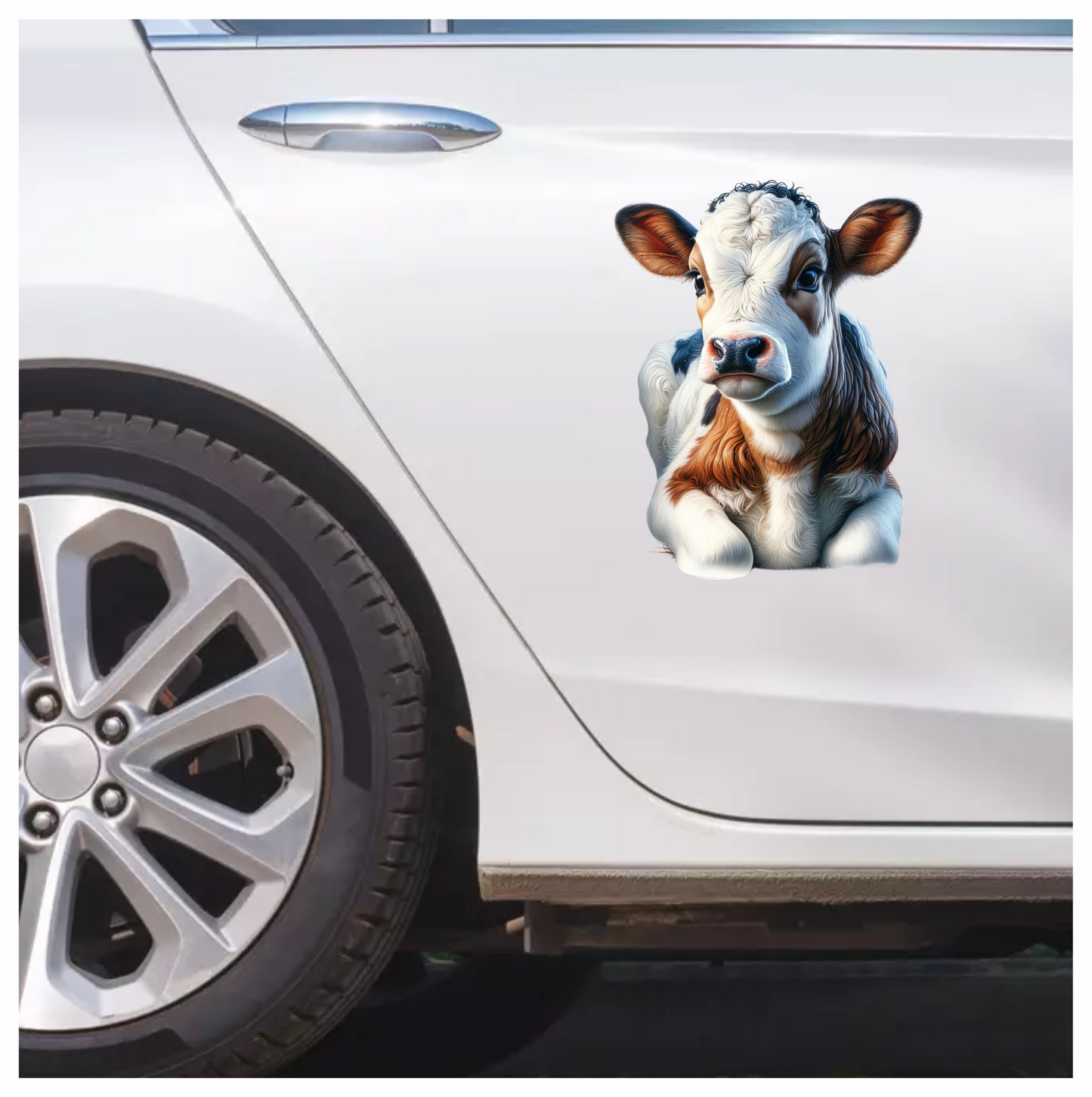 Brown White Calf Sitting Peaceful Vinyl Sticker Decal