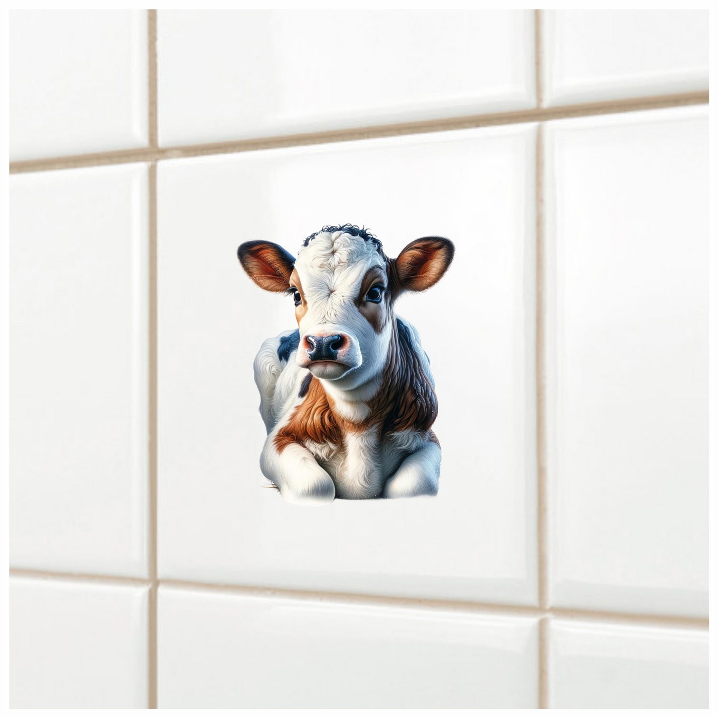 Brown White Calf Sitting Peaceful Vinyl Sticker Decal
