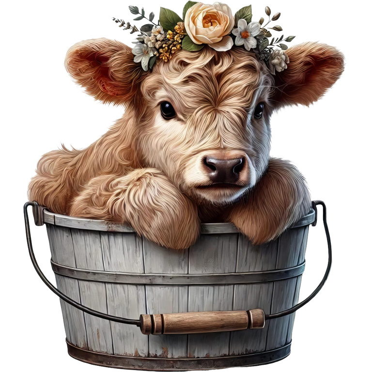Brown Calf Bucket Flowers Cute Vinyl Sticker Decal