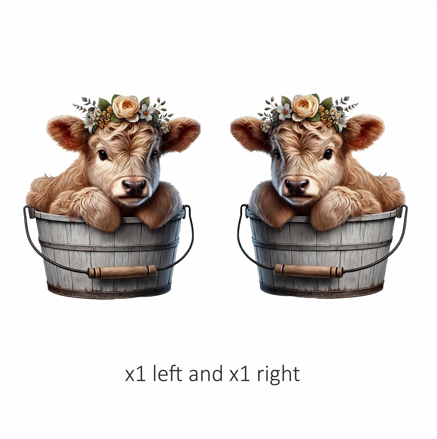 Brown Calf Bucket Flowers Cute Vinyl Sticker Decal