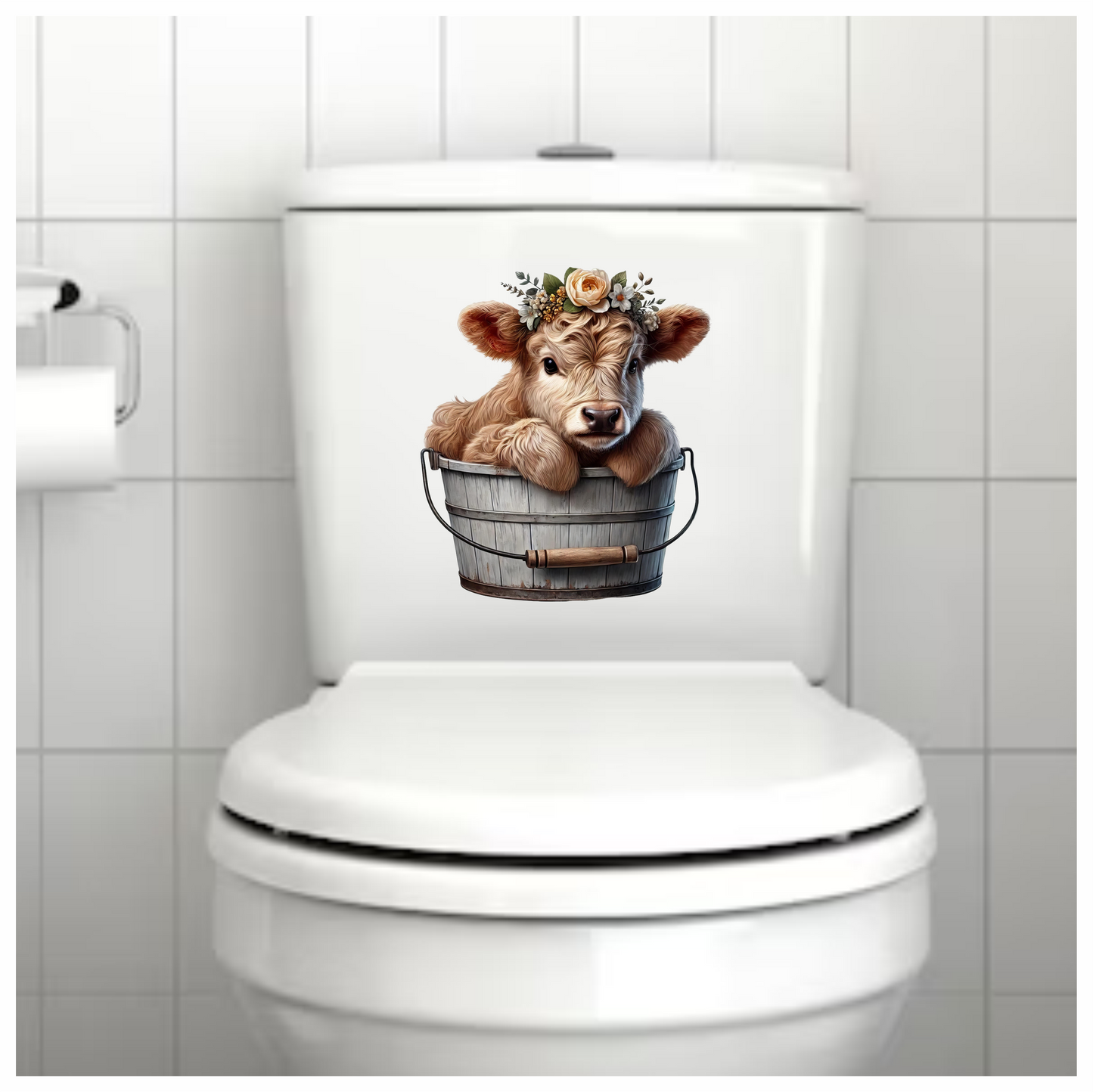 Brown Calf Bucket Flowers Cute Vinyl Sticker Decal