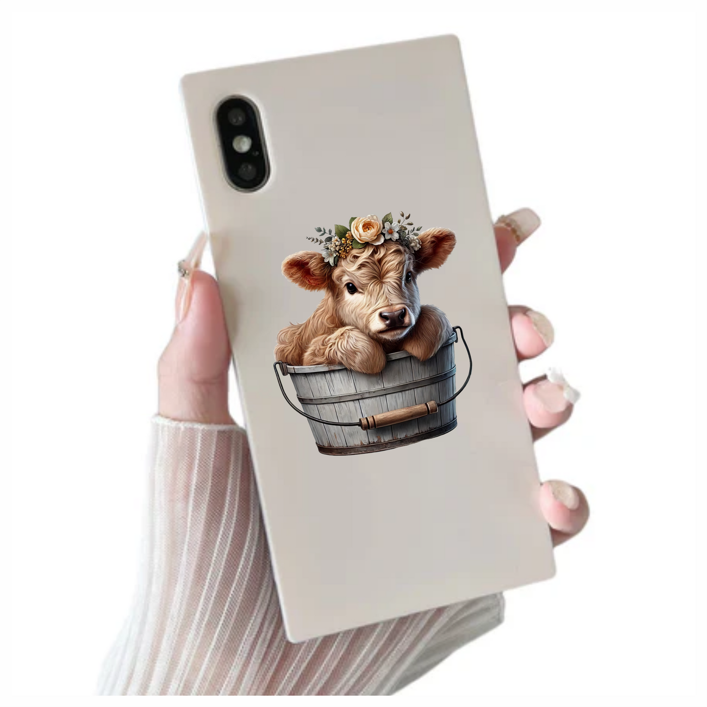 Brown Calf Bucket Flowers Cute Vinyl Sticker Decal
