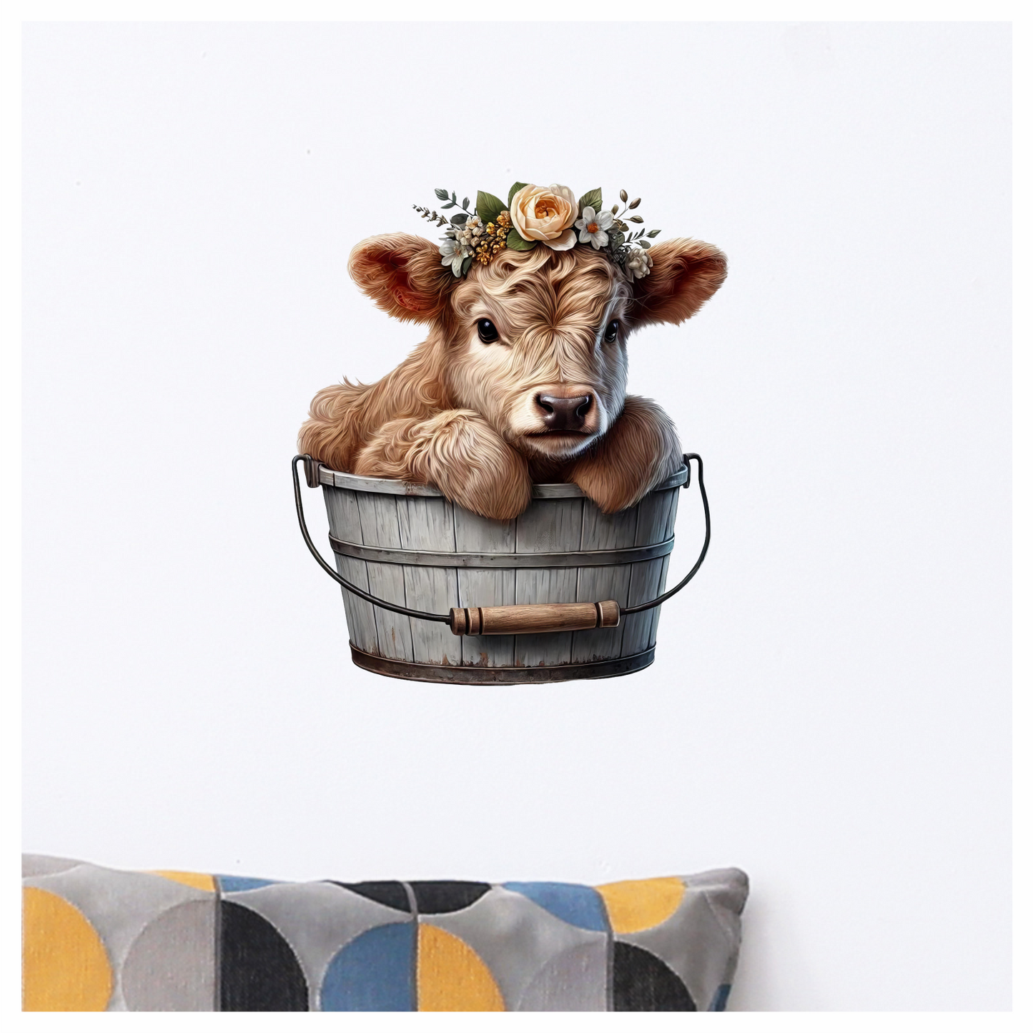Brown Calf Bucket Flowers Cute Vinyl Sticker Decal
