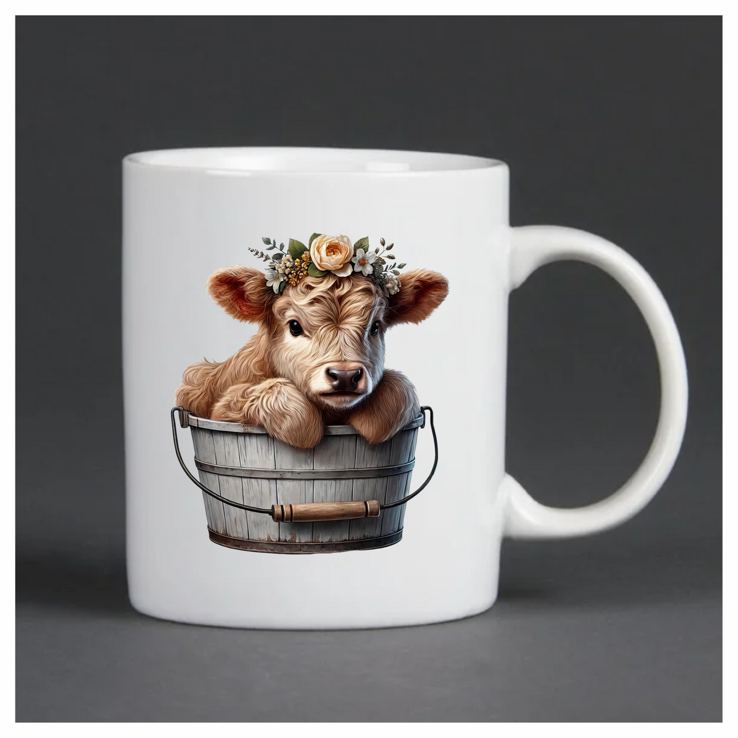 Brown Calf Bucket Flowers Cute Vinyl Sticker Decal
