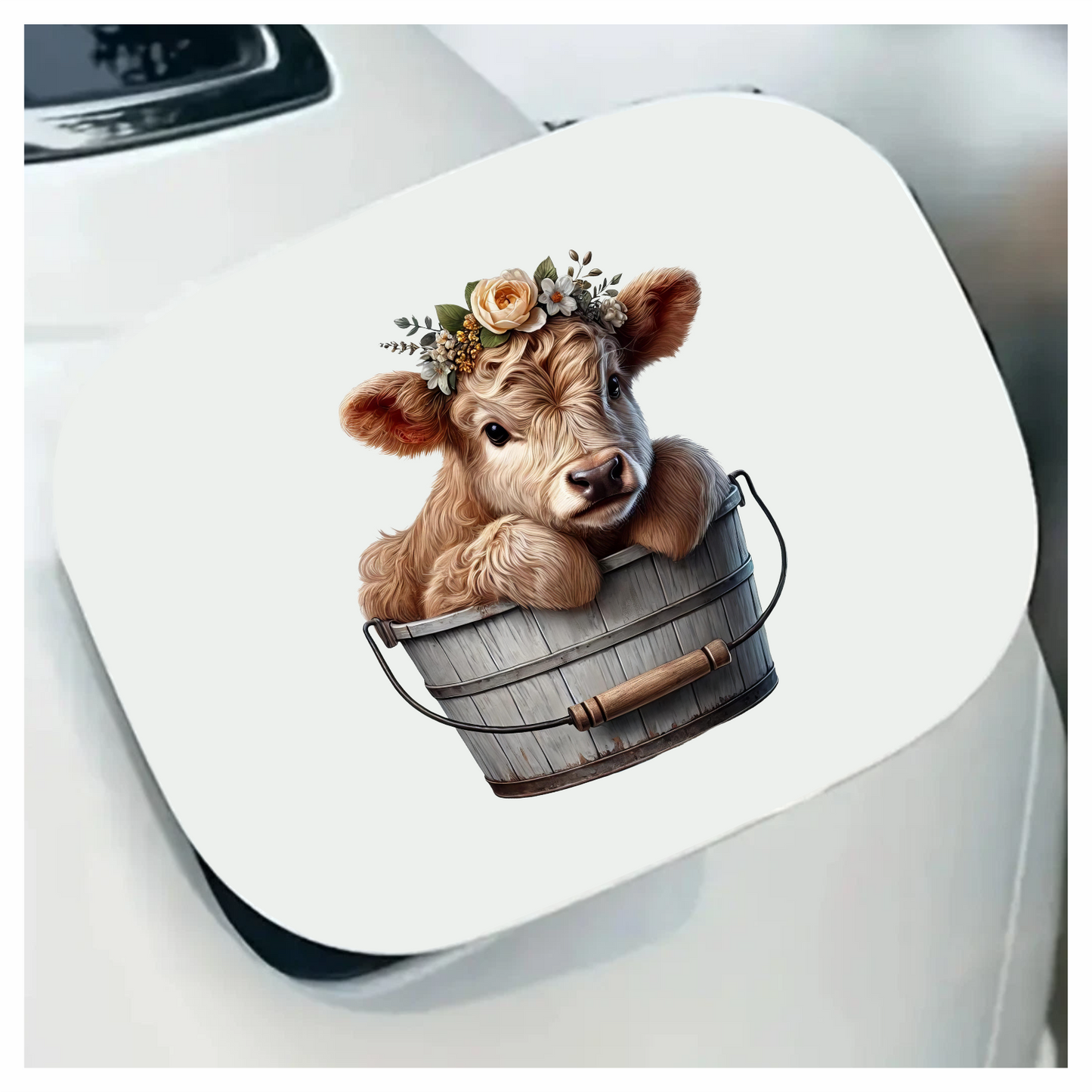 Brown Calf Bucket Flowers Cute Vinyl Sticker Decal