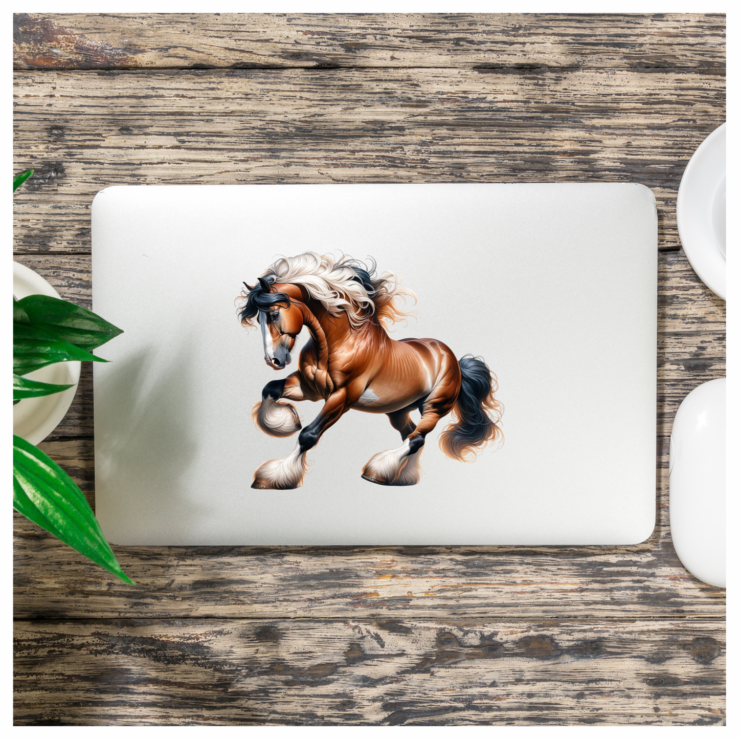 Brown Horse Draft Strong Flowing Vinyl Sticker Decal