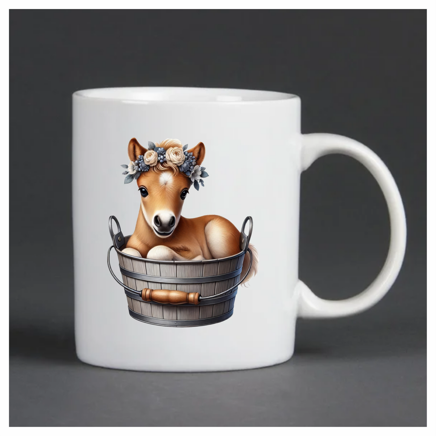 Brown Foal Bucket Flowers Cute Vinyl Sticker Decal