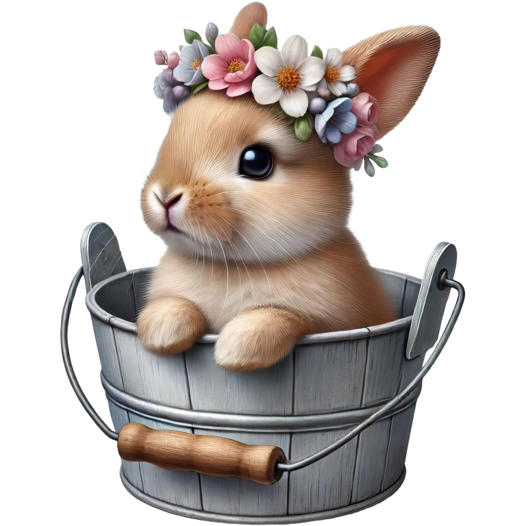 Brown Bunny Bucket Flowers Crown Vinyl Sticker Decal