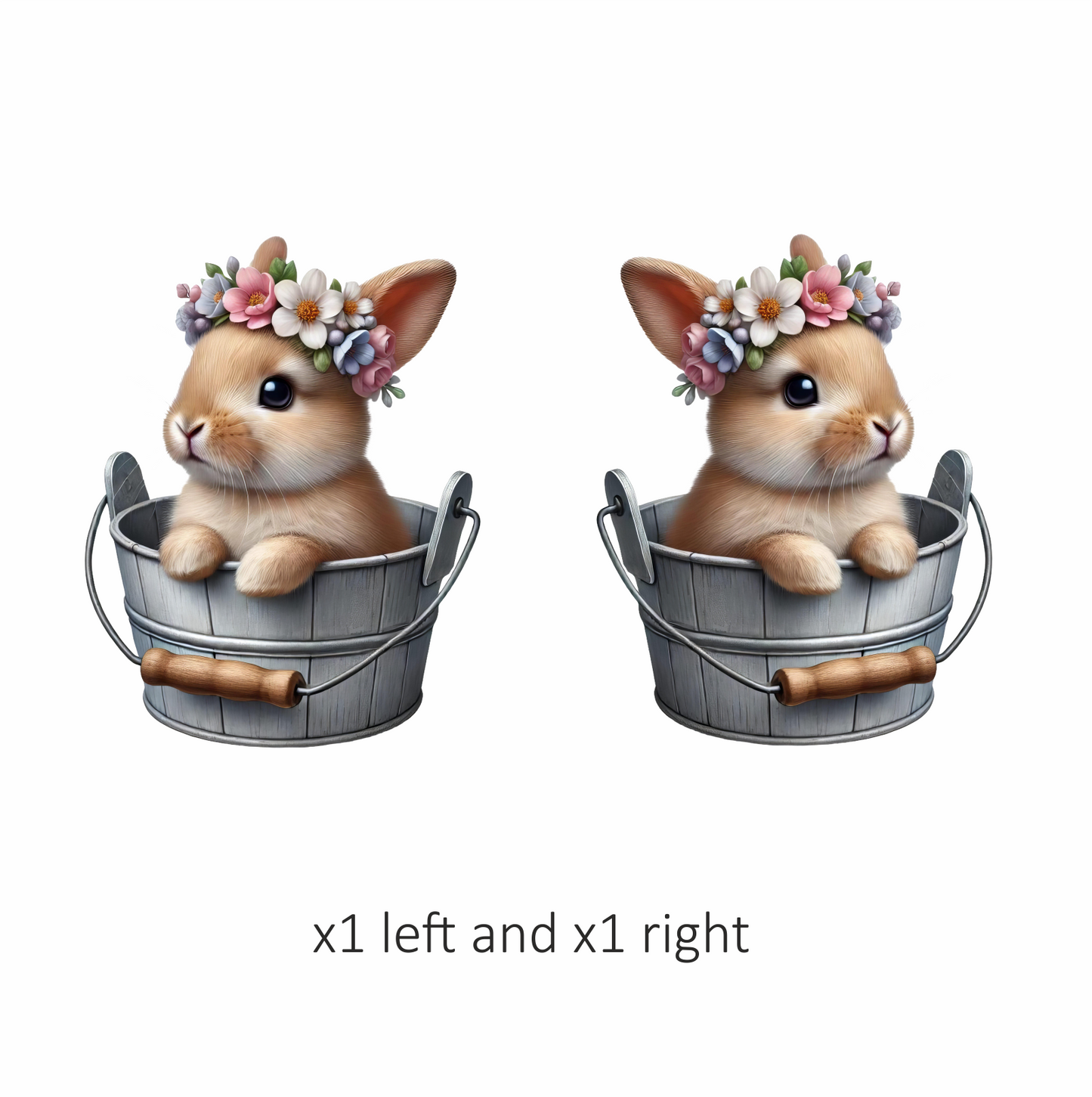 Brown Bunny Bucket Flowers Crown Vinyl Sticker Decal