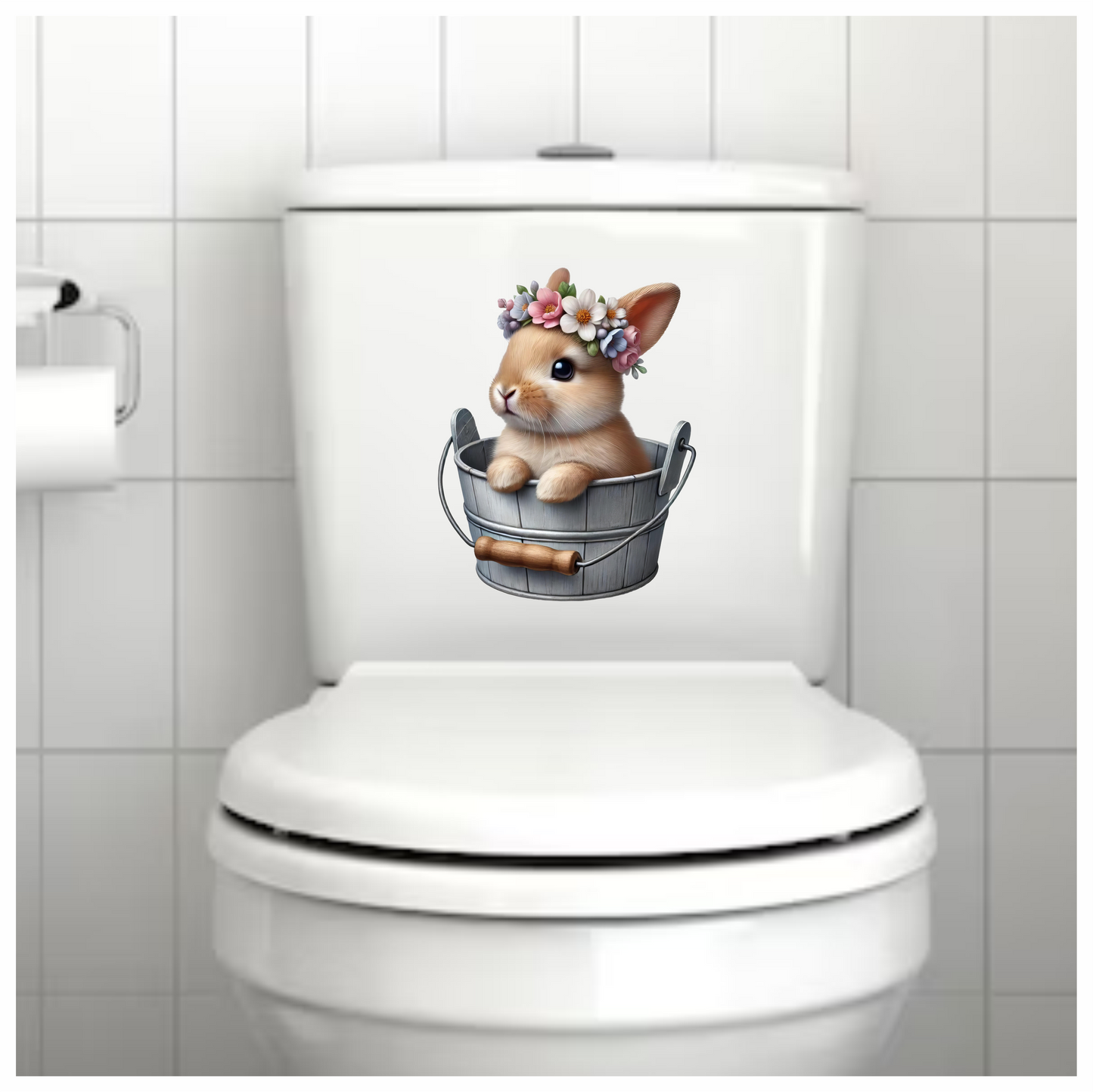 Brown Bunny Bucket Flowers Crown Vinyl Sticker Decal