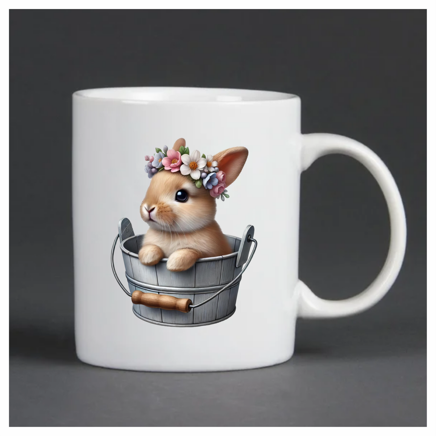 Brown Bunny Bucket Flowers Crown Vinyl Sticker Decal