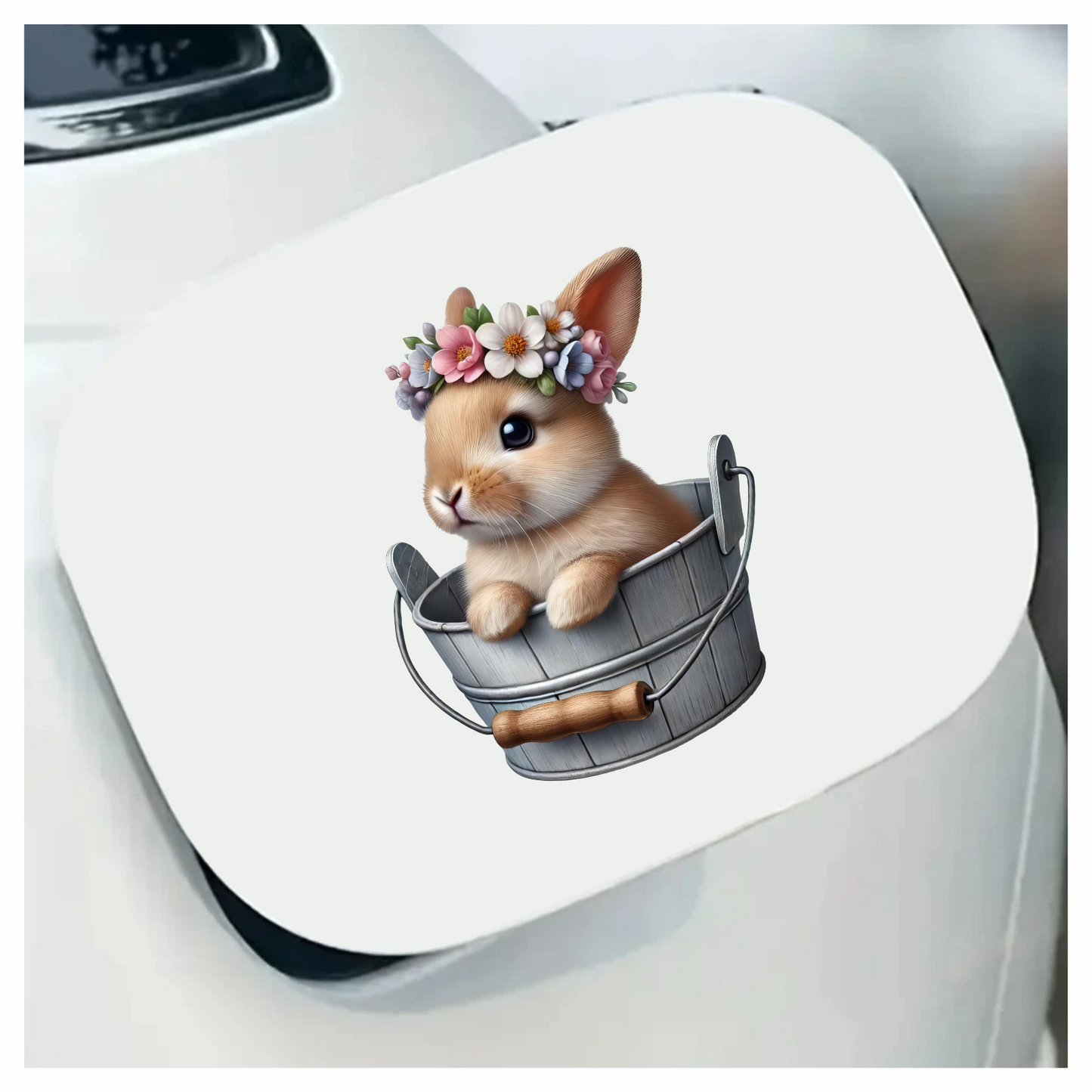 Brown Bunny Bucket Flowers Crown Vinyl Sticker Decal