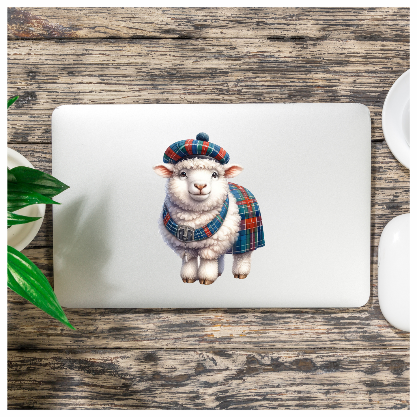 White Sheep Scottish Tartan Outfit Vinyl Sticker Decal