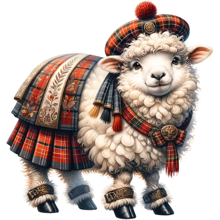White Sheep Scottish Highland Dress Vinyl Sticker Decal