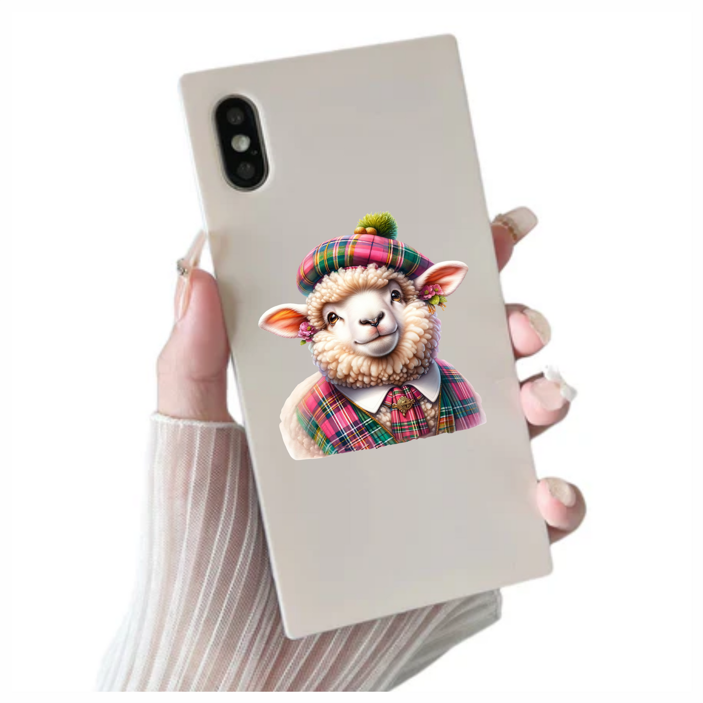 White Sheep Scottish Tartan Outfit Vinyl Sticker Decal
