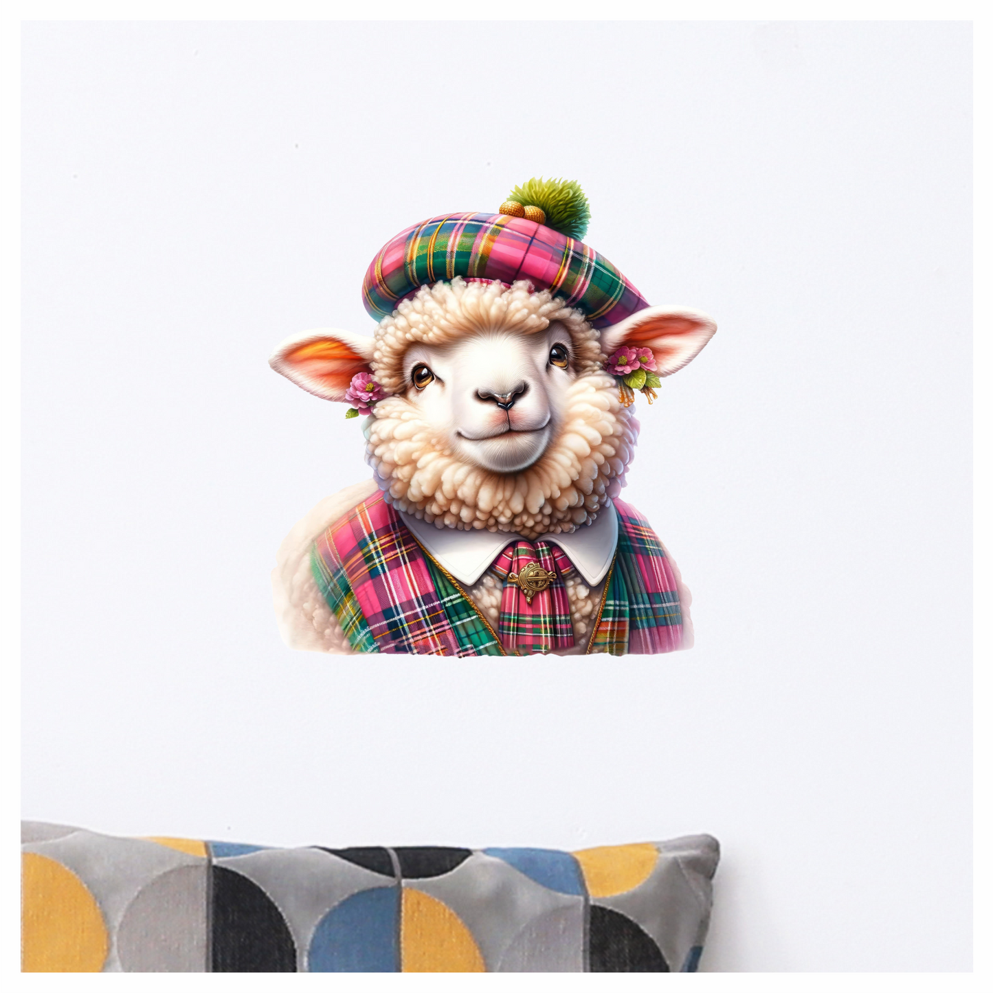 White Sheep Scottish Tartan Outfit Vinyl Sticker Decal
