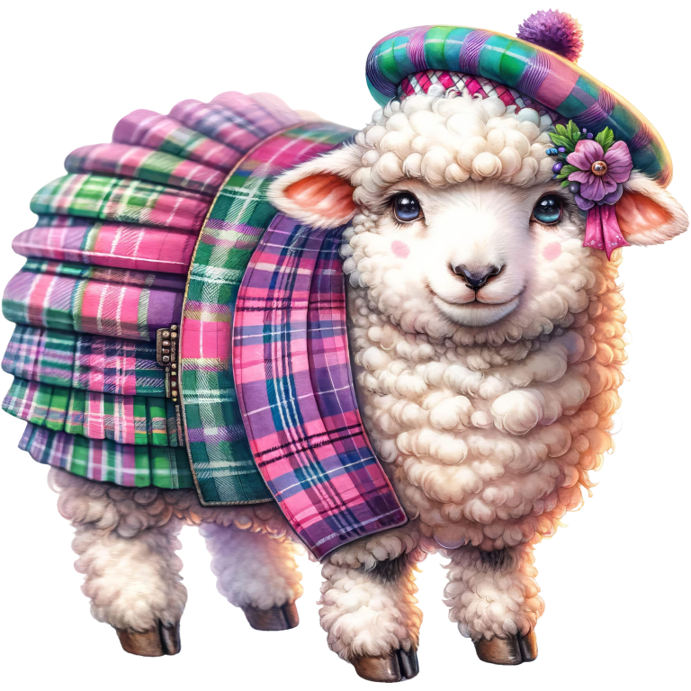 White Sheep Scottish Tartan Outfit Vinyl Sticker Decal