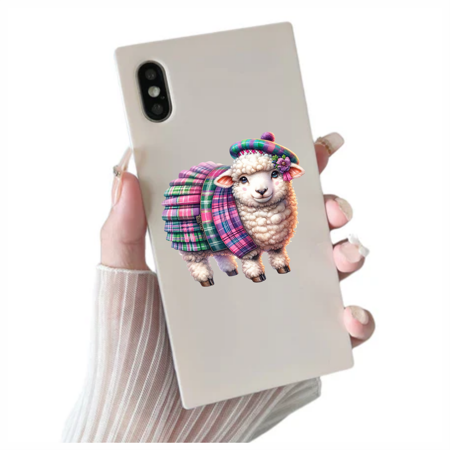 White Sheep Scottish Tartan Outfit Vinyl Sticker Decal