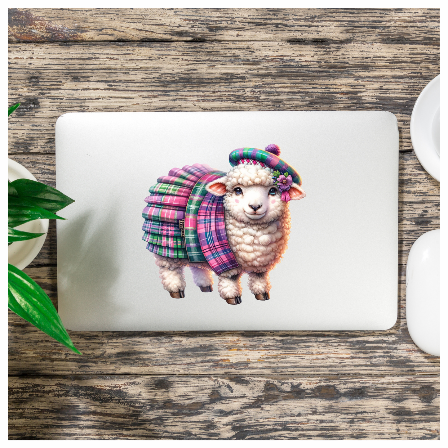 White Sheep Scottish Tartan Outfit Vinyl Sticker Decal