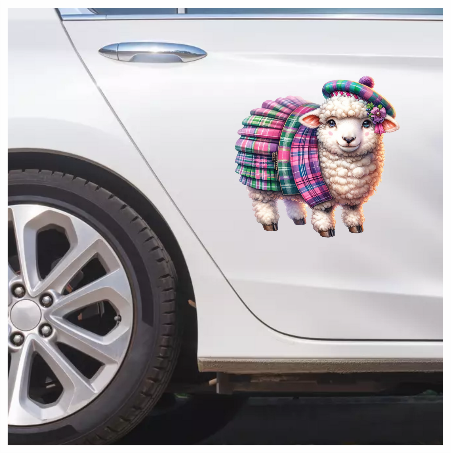 White Sheep Scottish Tartan Outfit Vinyl Sticker Decal