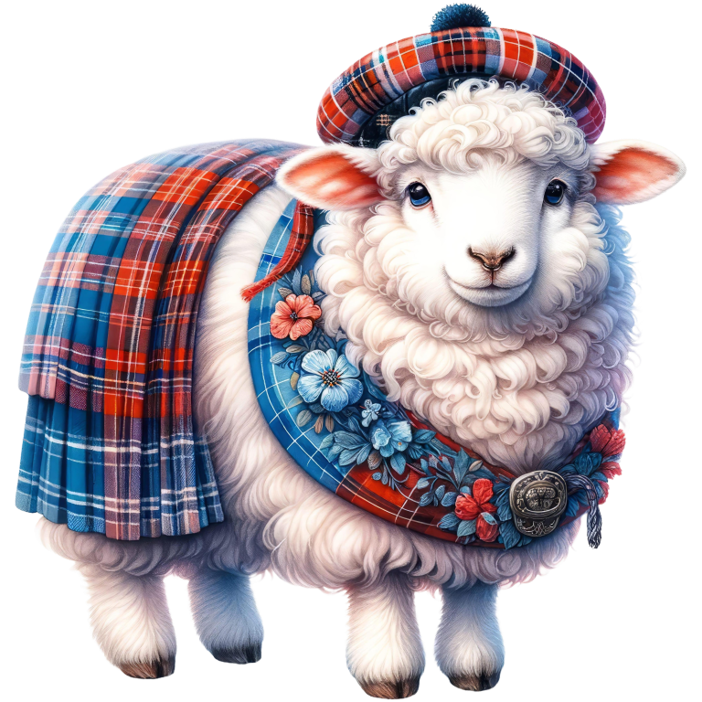 White Sheep Scottish Tartan Outfit Vinyl Sticker Decal