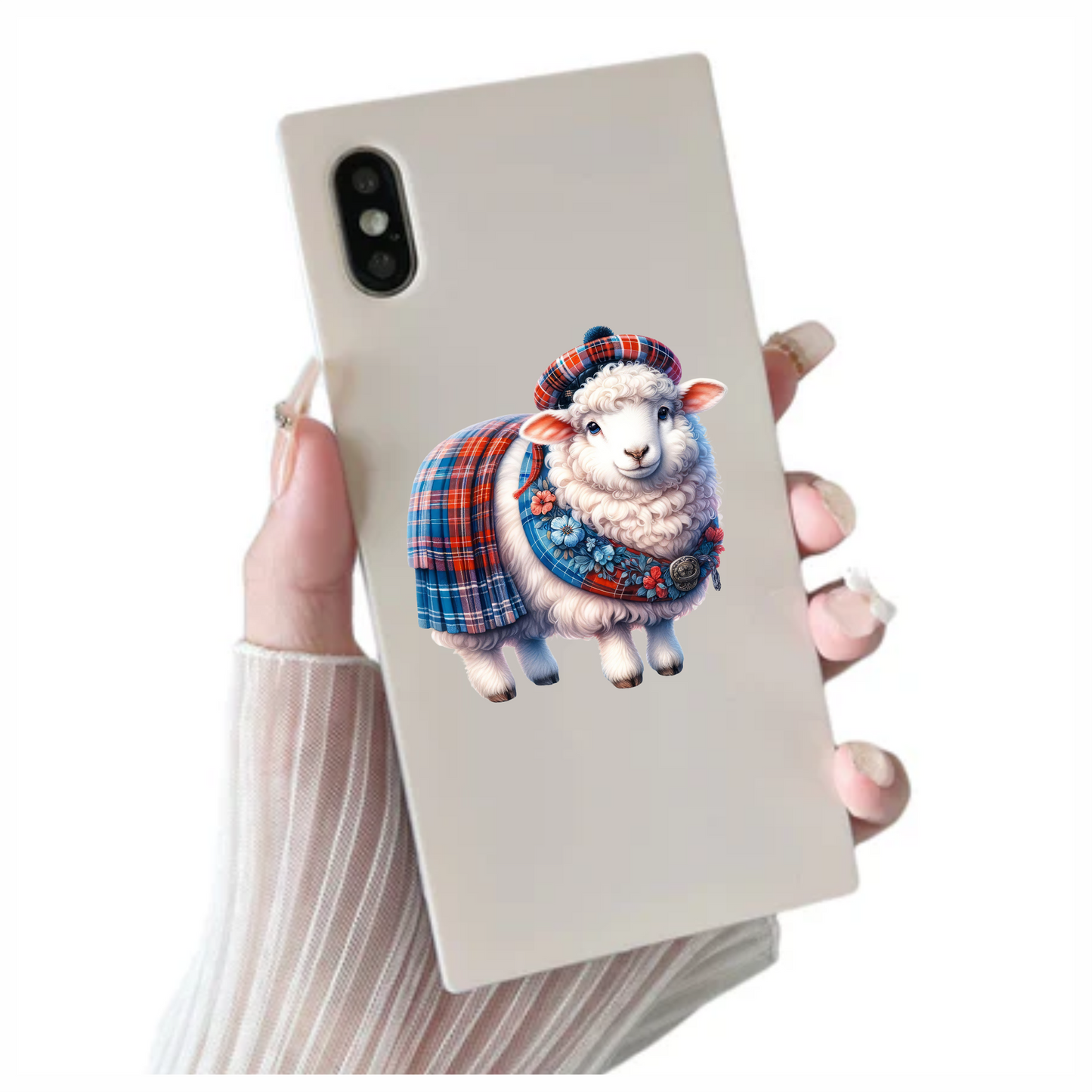 White Sheep Scottish Tartan Outfit Vinyl Sticker Decal