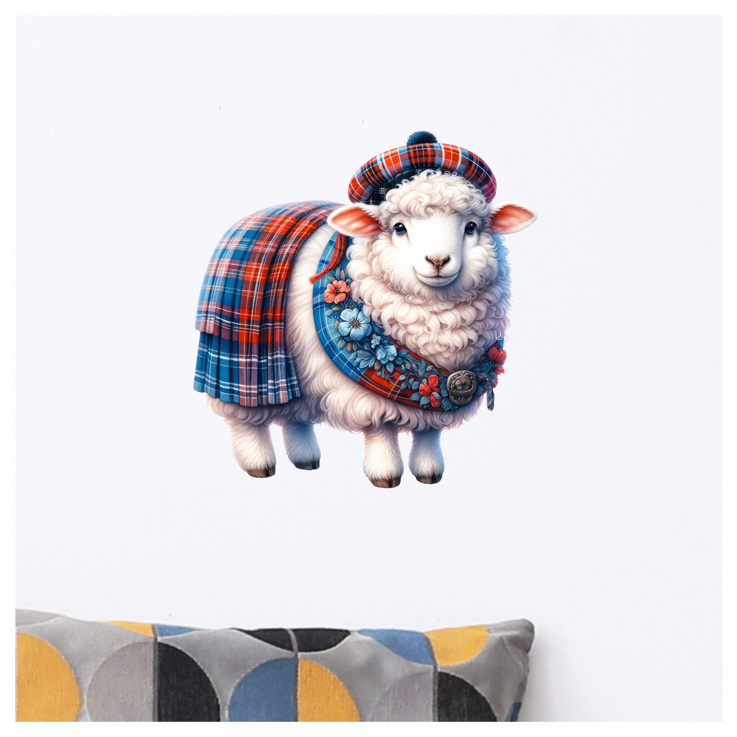 White Sheep Scottish Tartan Outfit Vinyl Sticker Decal