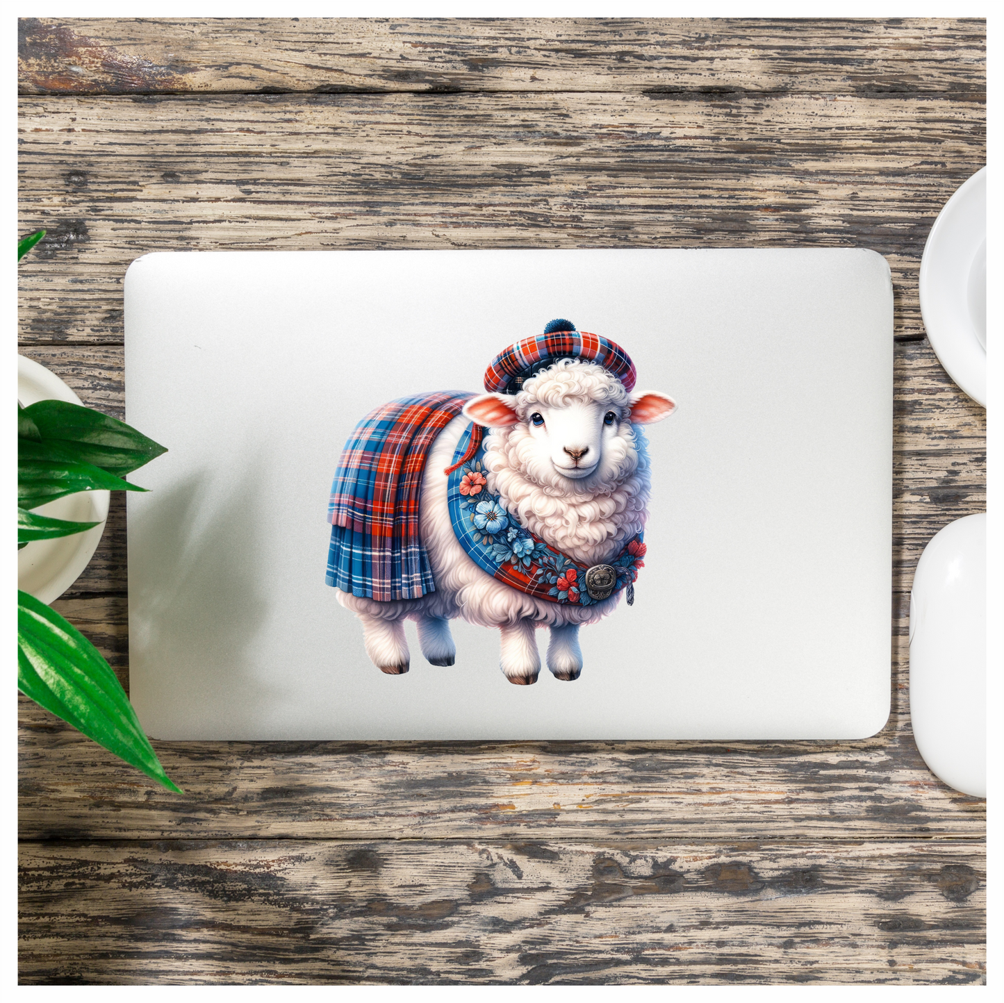 White Sheep Scottish Tartan Outfit Vinyl Sticker Decal