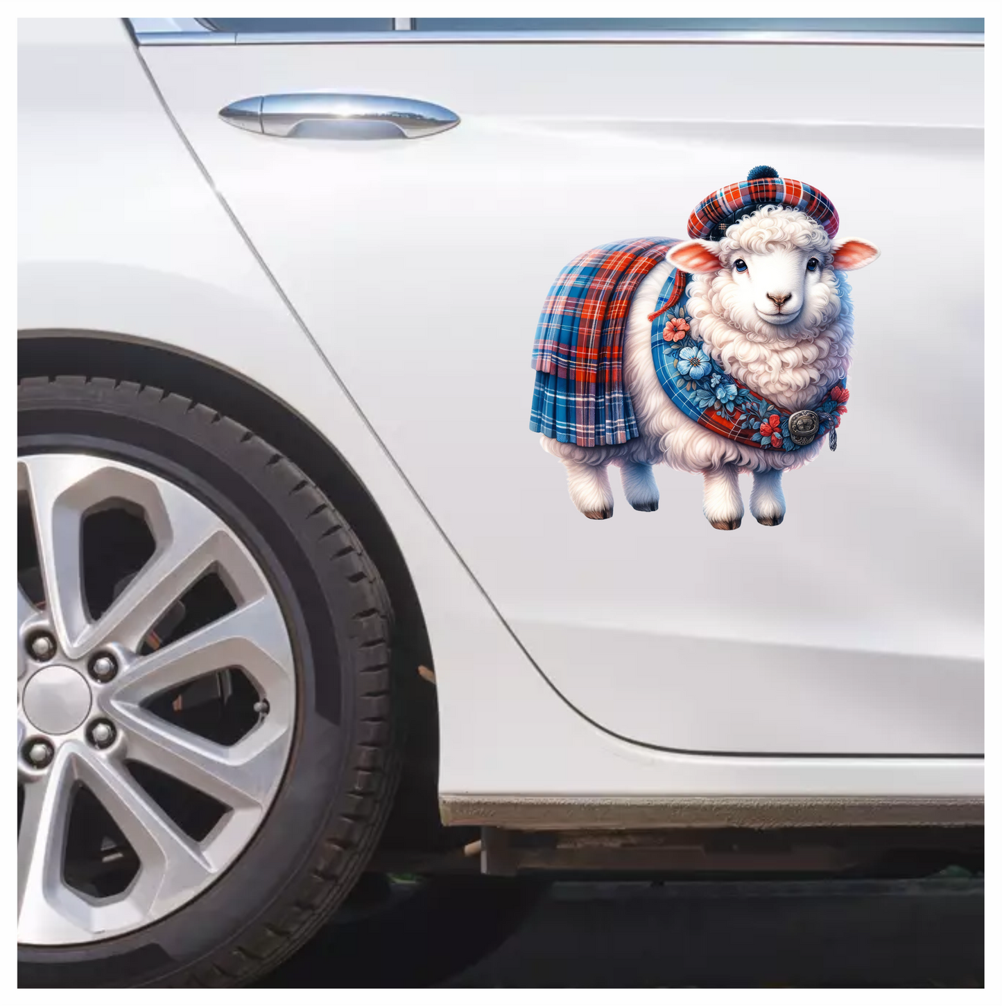 White Sheep Scottish Tartan Outfit Vinyl Sticker Decal