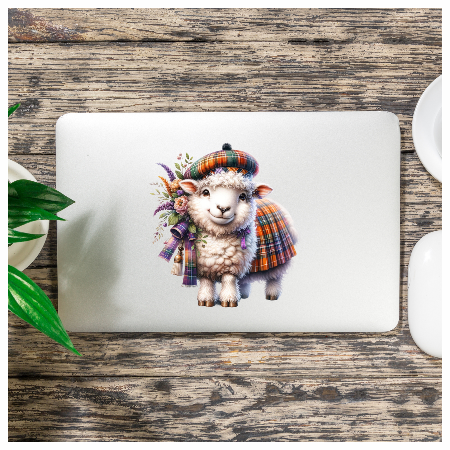 White Sheep Scottish Tartan Outfit Vinyl Sticker Decal
