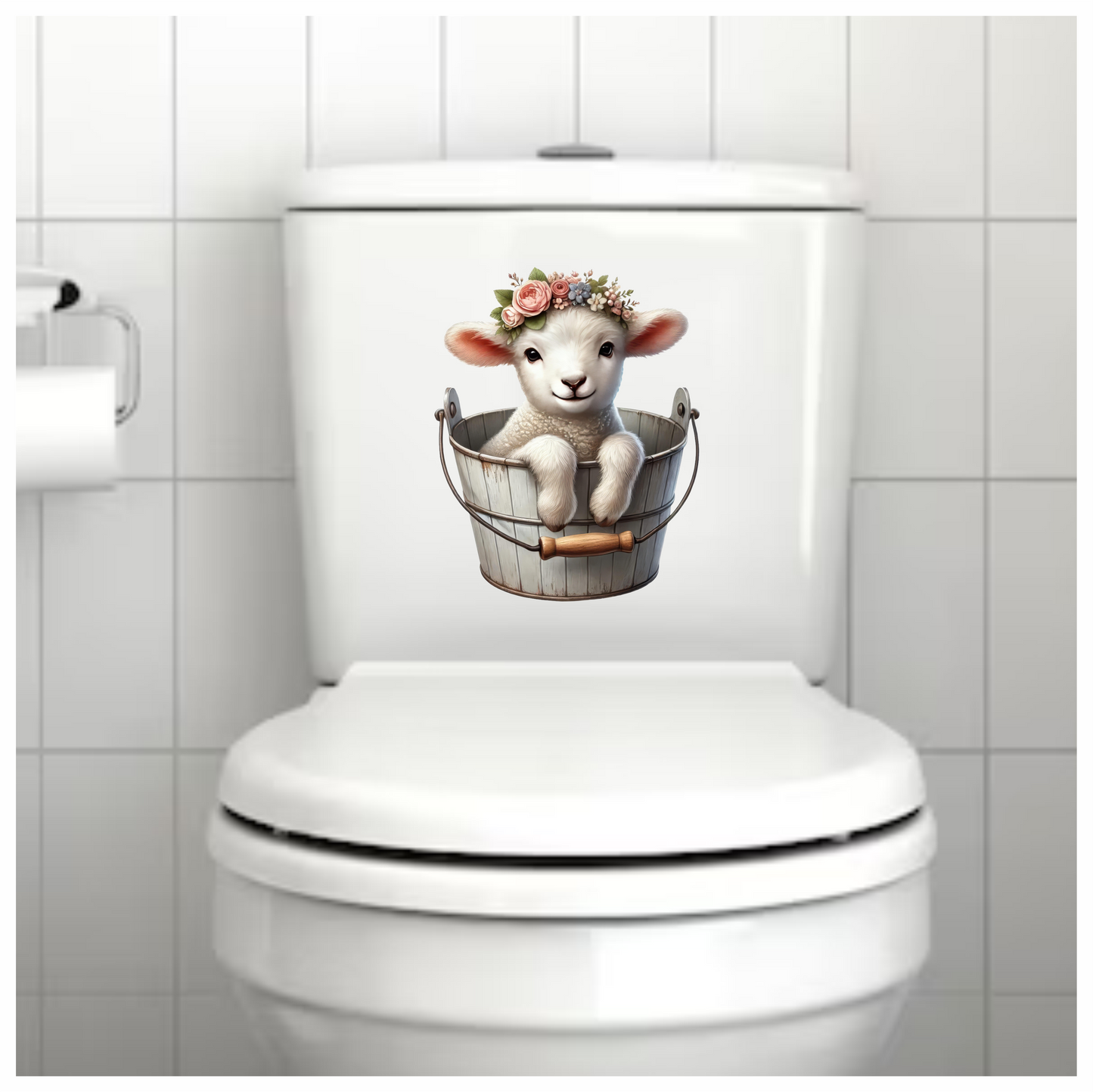 White Lamb Flower Crown Bucket Vinyl Sticker Decal