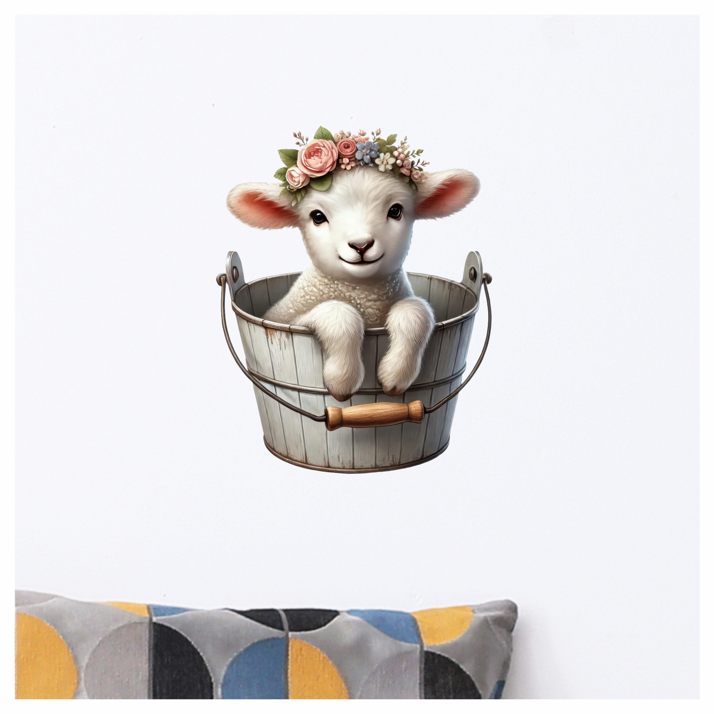 White Lamb Flower Crown Bucket Vinyl Sticker Decal