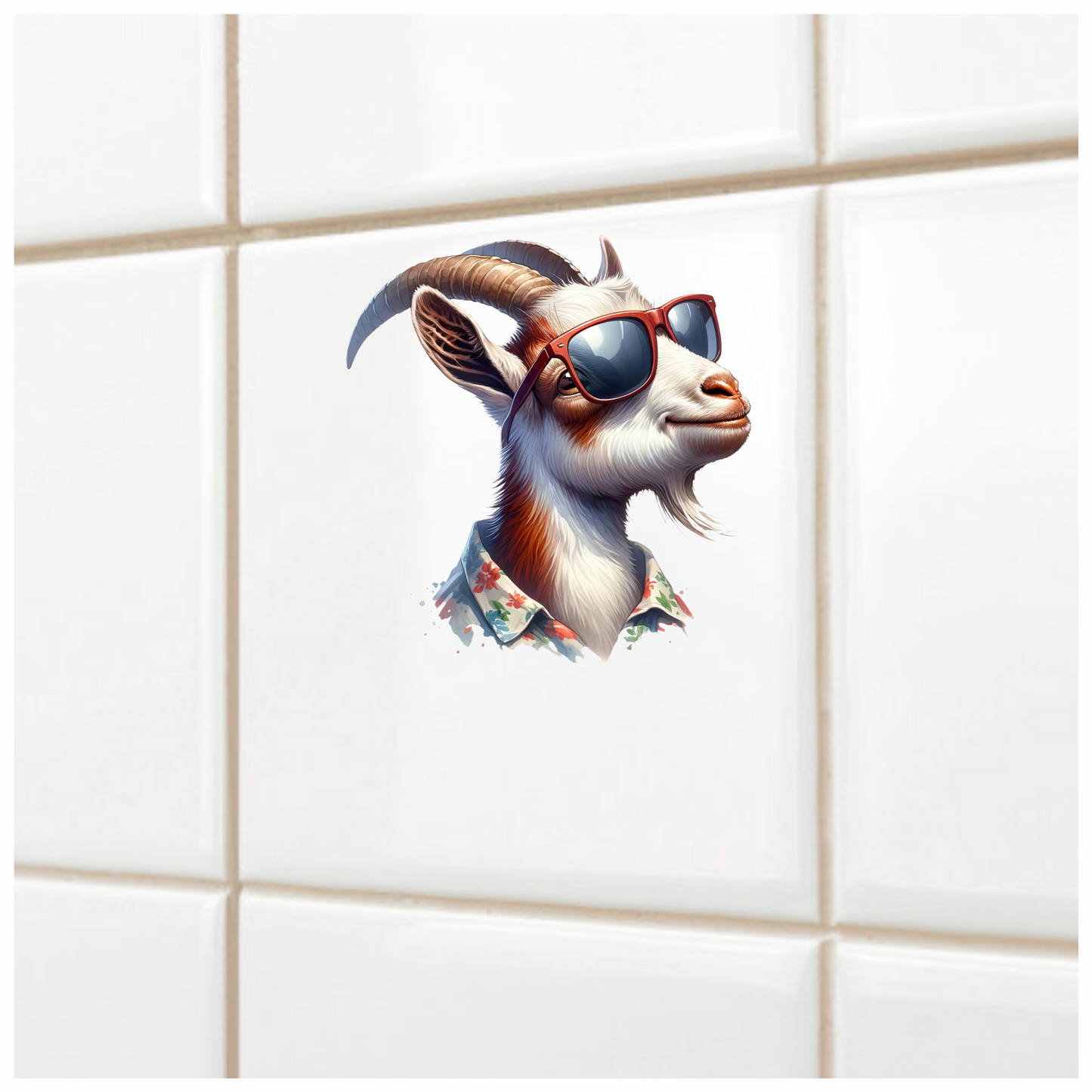 Brown Goat Wearing Red Sunglasses Vinyl Sticker Decal