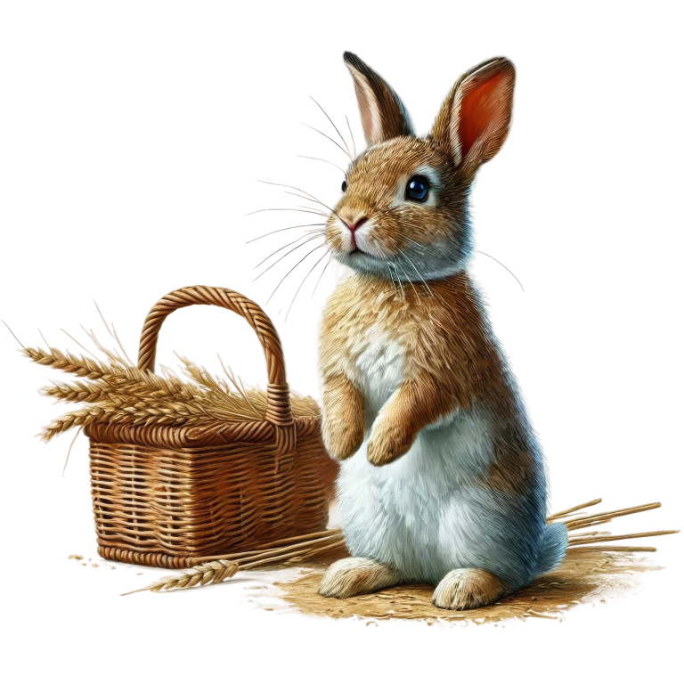 Brown Rabbit Basket Wheat Field Vinyl Sticker Decal