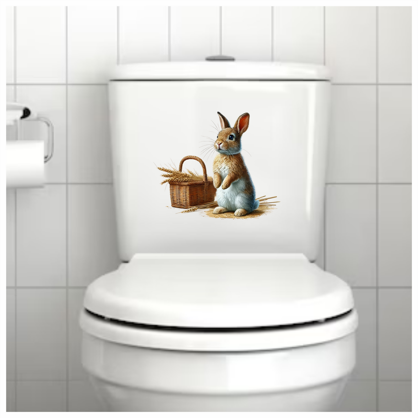 Brown Rabbit Basket Wheat Field Vinyl Sticker Decal