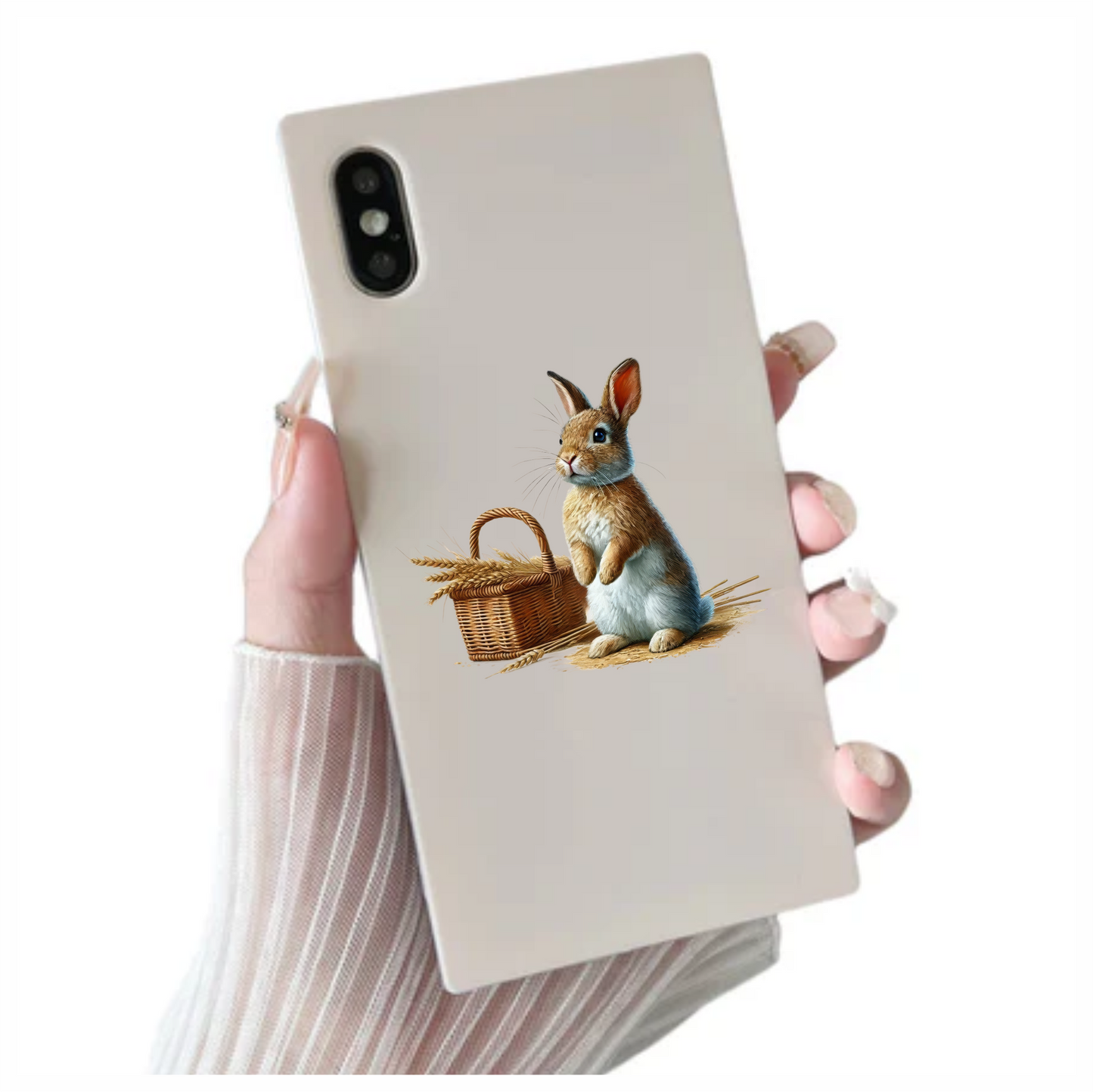 Brown Rabbit Basket Wheat Field Vinyl Sticker Decal