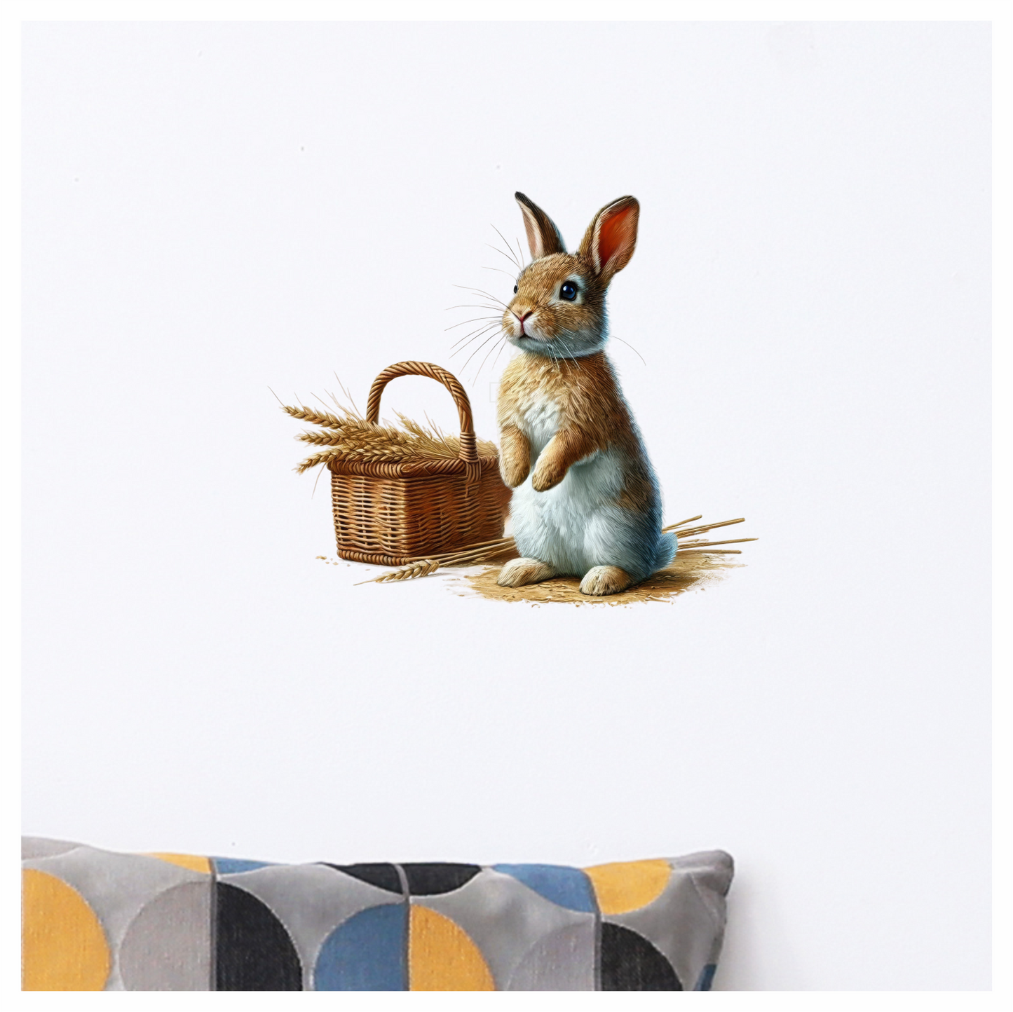 Brown Rabbit Basket Wheat Field Vinyl Sticker Decal